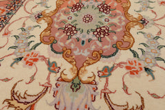 2x4 Ivory, Peach, Gold Color Hand Knotted Tabriz Wool & Silk Traditional Oriental Rug