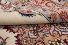 3x5 Ivory, Peach, Blue Color Hand Knotted Isfahan Wool & Silk Traditional Oriental Rug