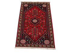 3x5 Red, Navy, Ivory Color Hand Knotted Abadeh Wool Traditional Oriental Rug