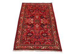 3x5 Red, Ivory, Green Color Hand Knotted Abadeh wool Traditional Oriental Rug