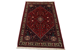 3x5 Red, Ivory, Navy Color Hand Knotted Abadeh Wool Traditional Oriental Rug