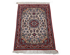 2x3 Ivory, Red, Blue Color Hand Knotted Isfahan Wool & Silk Traditional Oriental Rug