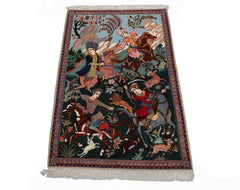 3x4 Green, Blue, Rose Color Hand Knotted Isfahan Wool & Silk Traditional Oriental Rug