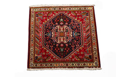 Square Navy, Red, Green Color Hand Knotted Abadeh Wool Traditional Oriental Rug
