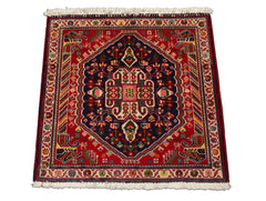 Square Navy, Red, Green Color Hand Knotted Abadeh Wool Traditional Oriental Rug