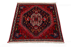 Square Navy, Red, Blue Color Hand Knotted Chagaei Wool Traditional Oriental Rug