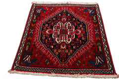 Square Navy, Red, Blue Color Hand Knotted Chagaei Wool Traditional Oriental Rug