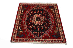 Square Navy, Ivory, Red Color Hand Knotted Abadeh Wool Traditional Oriental Rug