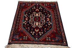 Square Navy, Red, Ivory Color Hand Knotted Abadeh Wool Traditional Oriental Rug