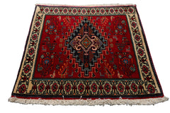 Square Red, Ivory, Navy Color Hand Knotted Abadeh Wool Traditional Oriental Rug