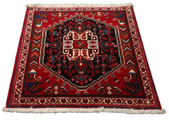 Square Black, red, Ivory Color Hand Knotted Abadeh Wool Traditional Oriental Rug