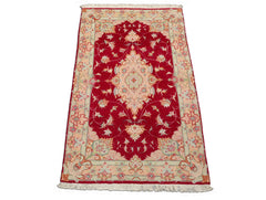 2x4 Fuschia, Rose, Ivory Color Hand Knotted Tabriz Wool & Silk Traditional Oriental Rug