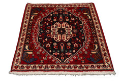 Square Red, Navy, Coal Color Hand Knotted Abadeh Wool Traditional Oriental Rug