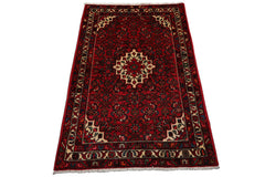 3x5 Rust, Ivory, Red Color Hand Knotted Abadeh Wool Traditional Oriental Rug