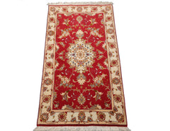 2x4 Rose, Ivory, Green Color Hand Knotted Tabriz Wool & Silk Traditional Oriental Rug