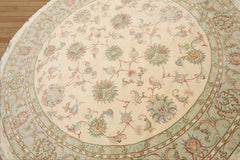 Round Ivory, Mint, Aqua Color Hand Knotted Tabriz Round Wool & Silk Traditional Oriental Rug