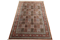 7x10 Caramel, Ivory, Green Color Hand Knotted Qum All Silk Silk Traditional Oriental Rug