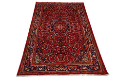 7x11 Red, Navy, Ivory Color Hand Knotted Hamedan Wool Traditional Oriental Rug