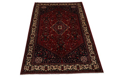 6x9 Red, Navy, Ivory Color Hand Knotted Joshican Abaden Wool Traditional Oriental Rug