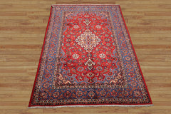 7x10 Red, Blue, Navy Color Hand Knotted Isfahan Wool Traditional Oriental Rug