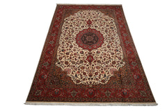 8x12 Ivory, Rose, Tan Color Hand Knotted Tabriz Wool Traditional Oriental Rug