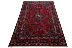 8x12 Red, Navy, Ivory Color Hand Knotted Heriz Wool Traditional Oriental Rug