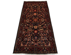 5x11 Midnight Blue, Rust, Ivory Color Hand Knotted Malayer Wool Traditional Oriental Rug