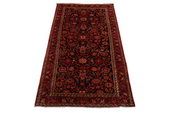 5x10 Midnight Blue, Red, Rust Color Hand Knotted Malayer Wool Traditional Oriental Rug