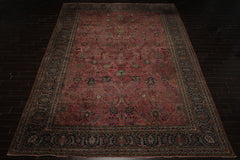 12x17 Antique Rose, Navy, Aqua Color Hand Knotted Antique Sarouk Wool Traditional Oriental Rug