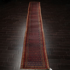 3x17 Navy, Pink, Ivory Color Hand Knotted Antique Kerman Wool Traditional Oriental Rug