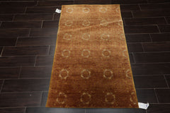 3x5 Rust, Green, Beige Color Hand Knotted Tibetan Wool Transitional Oriental Rug