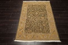 4x6 Olive, Green, Tan Color Hand Woven Wool Traditional Oriental Rug