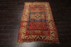 4x6 Rose, Turquoise, Ivory Color Hand Knotted Antique Kazak Wool Traditional Oriental Rug