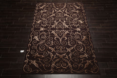 6x9 Chocolate, Tan, Color Hand Knotted Tibetan New Zealand Wool Transitional Oriental Rug