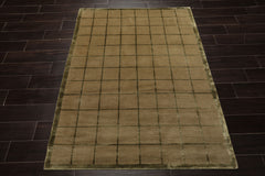4x6 Moss, Green, Color Hand Knotted Tibetan Wool & Silk Transitional Oriental Rug
