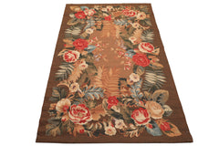 4x6 Red, Beige, Ivory Color Hand Woven French Needlepoint Wool Traditional Oriental Rug