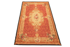 4x6 Gold, Rose, Caramel Color Hand Woven French Needlepoint Wool Traditional Oriental Rug