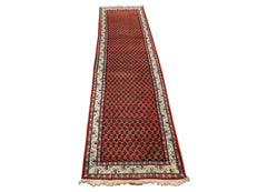 Runner Orange, Ivory, Celadon Color Hand Knotted Boteh Wool Traditional Oriental Rug