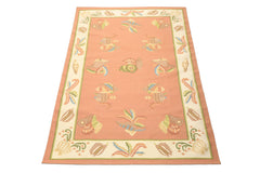 6x9 Blush, Ivory, Lime Color Hand Woven Dhurry Kilim Wool Transitional Oriental Rug