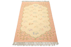 6x9 Ivory, Blush, Green Color Hand Woven Dhurry Kilim Wool Transitional Oriental Rug