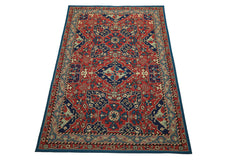6x9 Rusty Red, Aqua, Navy Color Hand Woven French Aubusson Needlepoint Wool Traditional Oriental Rug