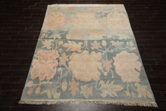 8x10 Beige, Aqua, Rose Color Hand Knotted Tibetan Wool Art Deco Oriental Rug