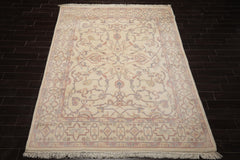 8x10 Ivory, Rose, Gray Color Hand Knotted Heriz New Zealand Wool Traditional Oriental Rug