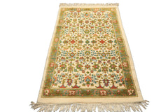 4x6 Ivory, Lime, Turquoise Color Hand Knotted Indo Kashan Wool Traditional Oriental Rug