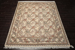 8x10 Ivory, Rose, Taupe Color Hand Knotted Pak Persian Wool Traditional Oriental Rug