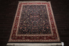 8x10 Midnight Blue, Burgundy, Sage Color Hand Knotted Agra New Zealand Wool Traditional Oriental Rug