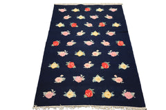 6x9 Navy, Multi, Color Hand Woven Caucasian Kilim Wool Transitional Oriental Rug