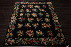 8x10 Black, Gold, Red Color Hand Knotted Art Deco New Zealand Wool Transitional Oriental Rug