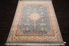8x12 Blue, Ivory, Rose Color Hand Knotted Heriz New Zealand Wool Traditional Oriental Rug