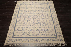 8x10 Ivory, taupe, Blue Color Hand Woven Kilim Wool Traditional Oriental Rug